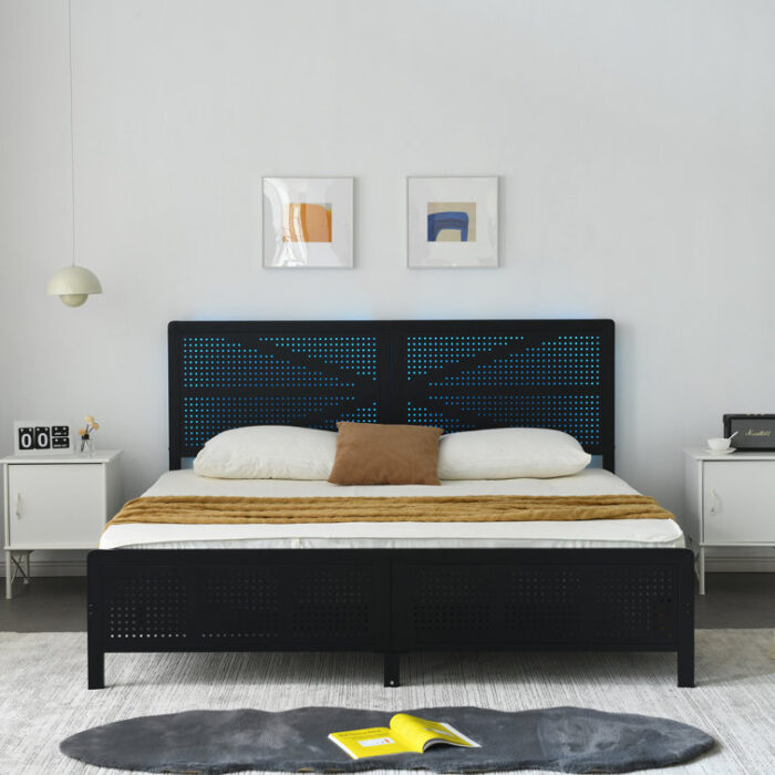 Vergilia Industrial Style Metal Platform Bed Frame with RGB LED Lights - Chic Decora