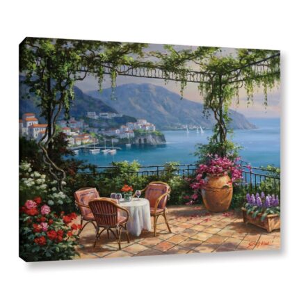 Villa Carlotta Terrace’ by Sung Kim, Colorful Ocean View, Amalfi Coast Italy, Fine Art Canvas Print - Chic Decora