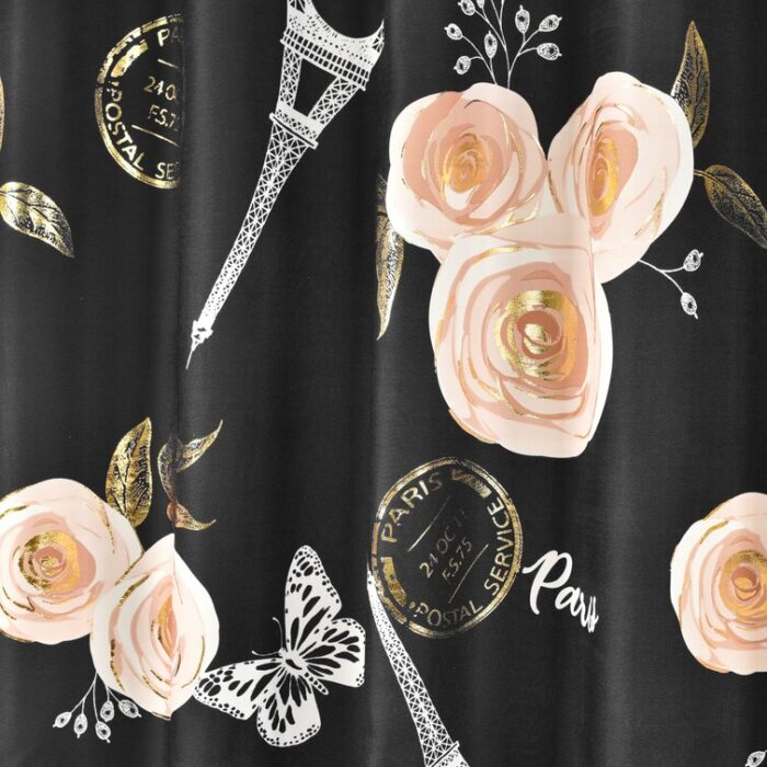 Vintage Paris Rose Butterfly Script Polyester Semi Sheer Curtain Pair (Set of 2) - Chic Decora