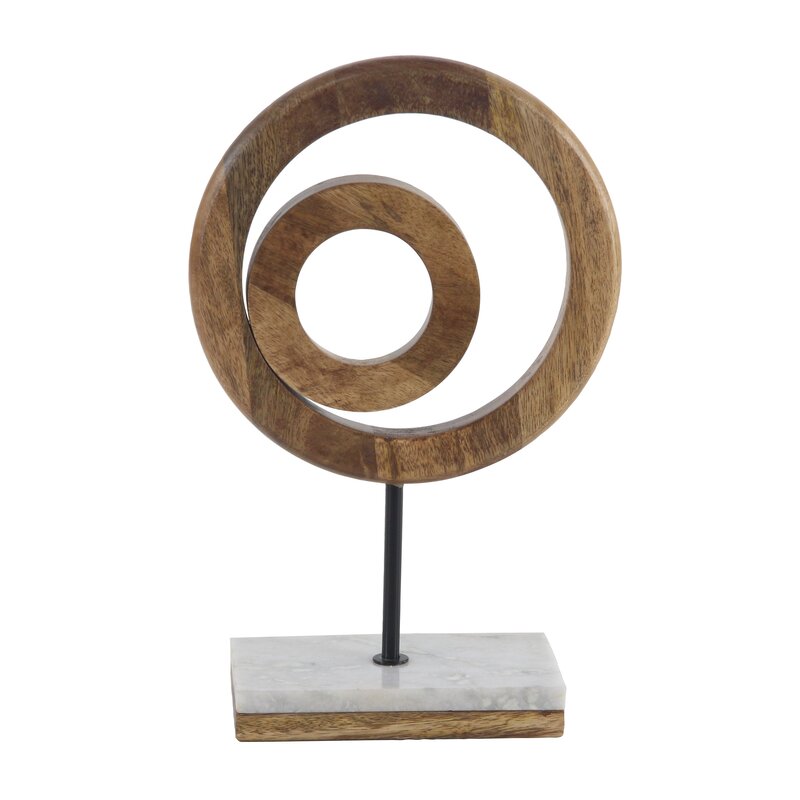 Warwick Mango Wood Circle Geometric Decorative Sculpture with Marble Stand - Chic Decora