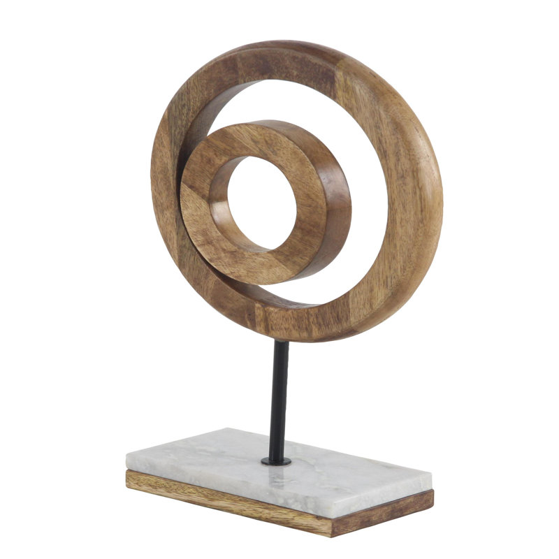 Warwick Mango Wood Circle Geometric Decorative Sculpture with Marble Stand - Chic Decora