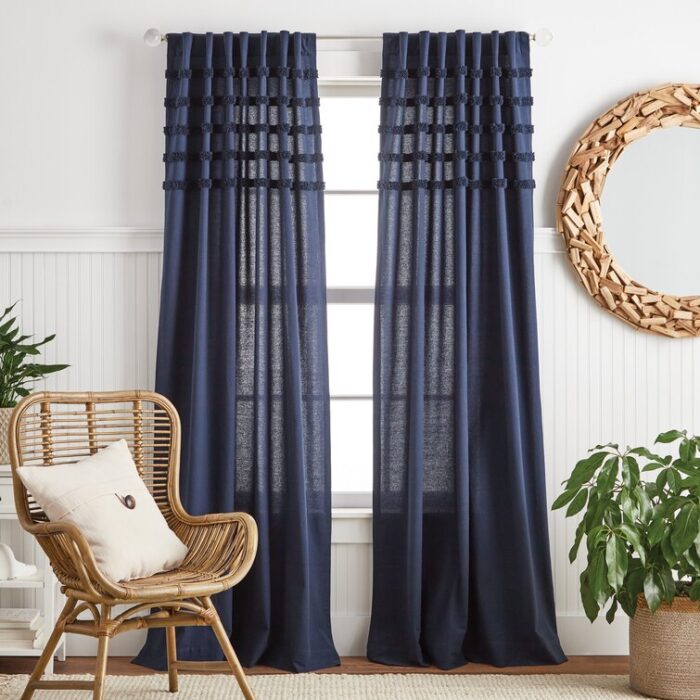 Water’s Edge 100% Cotton Striped Semi-Sheer Rod Pocket Curtain Panels (Set of 2) - Chic Decora