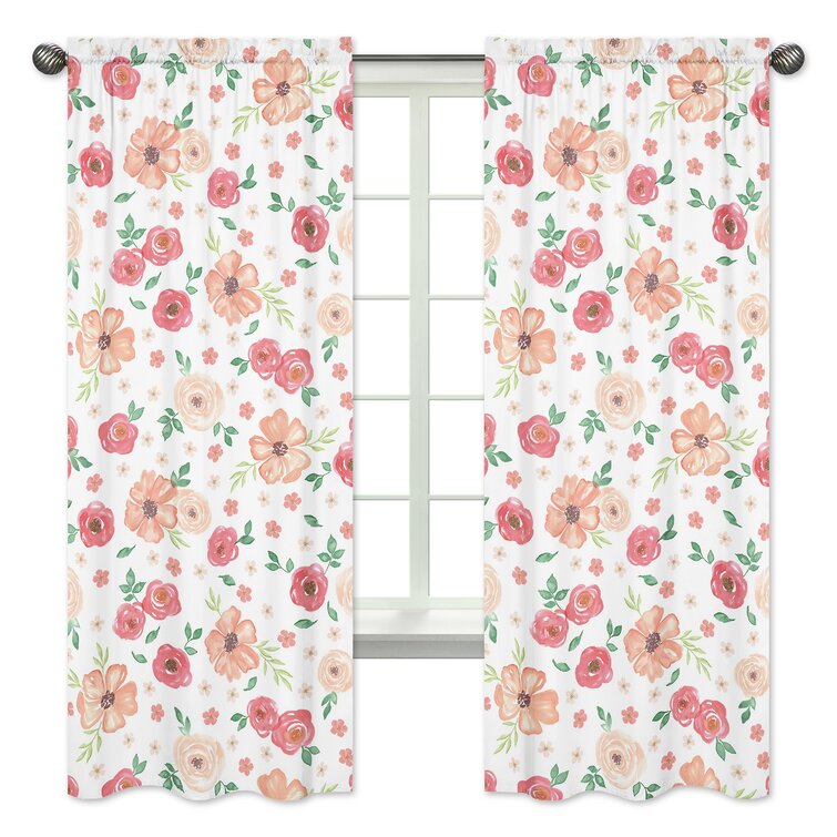 Watercolor Floral Semi-Sheer Rod Pocket Curtain Panels (Set of 2) - Chic Decora