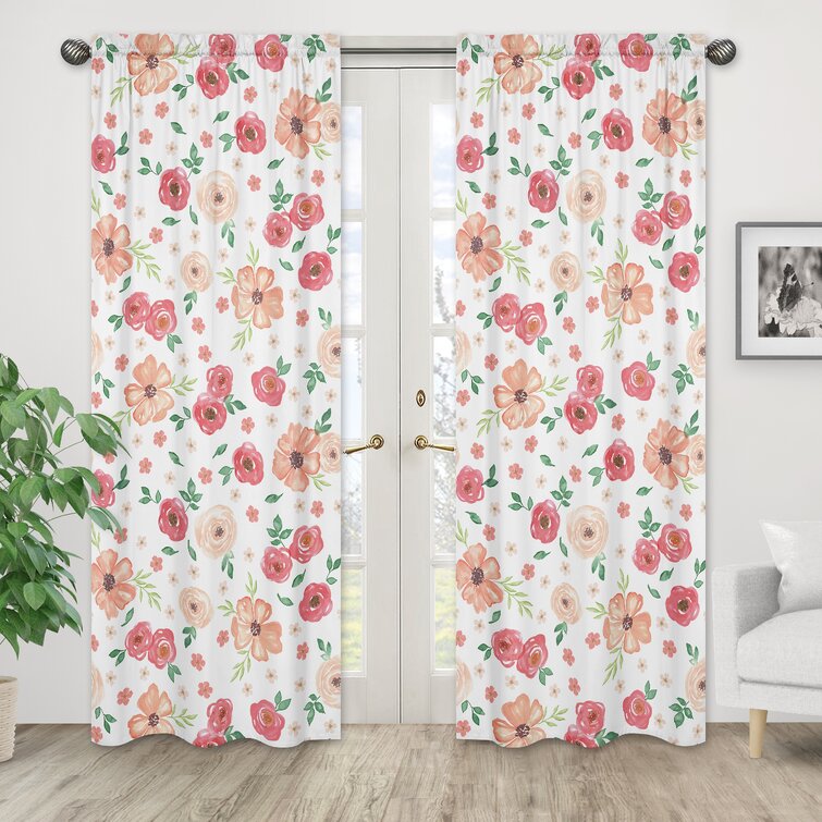 Watercolor Floral Semi-Sheer Rod Pocket Curtain Panels (Set of 2) - Chic Decora