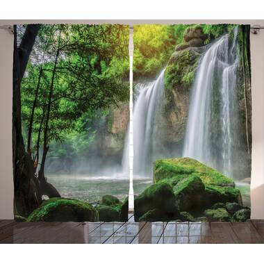 Waterfall Decor Graphic Print Semi-Sheer Rod Pocket Curtain Panels (Set of 2) - Chic Decora