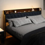 Watter Velvet Upholstered Metal Platform Bed Frame with 2 Storage Drawers and LED Lights Headboard - Chic Decora