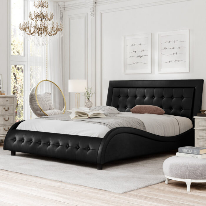 Wendla Vegan Leather Sleigh Bed - Chic Decora