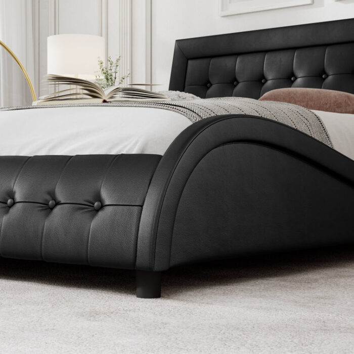 Wendla Vegan Leather Sleigh Bed - Chic Decora