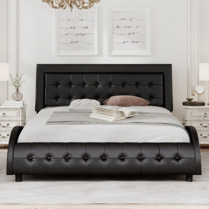 Wendla Vegan Leather Sleigh Bed - Chic Decora