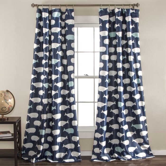 Whale Polyester Room Darkening Curtain Pair (Set of 2) - Chic Decora