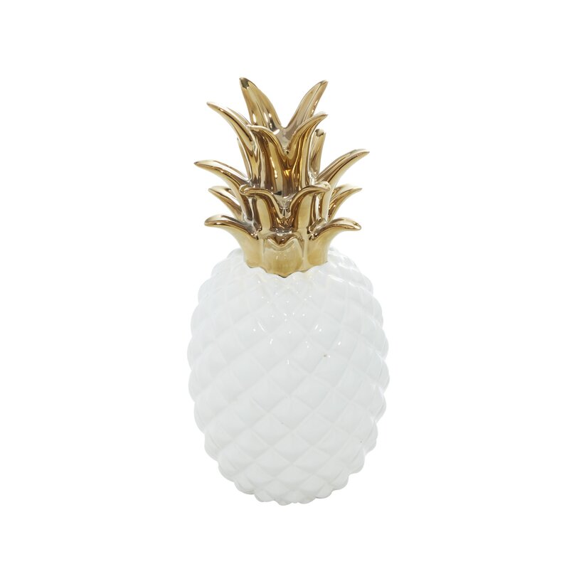 White And Gold Porcelain Pineapple Table Decor Sculpture - Chic Decora