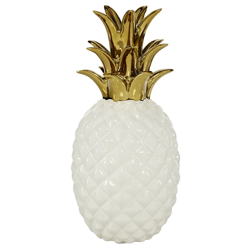 White And Gold Porcelain Pineapple Table Decor Sculpture - Chic Decora