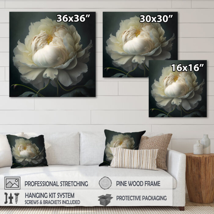 White Blossoming Peony On Black I ” White Blossoming Peony On Black I “ - Chic Decora