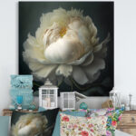 White Blossoming Peony On Black I ” White Blossoming Peony On Black I “ - Chic Decora