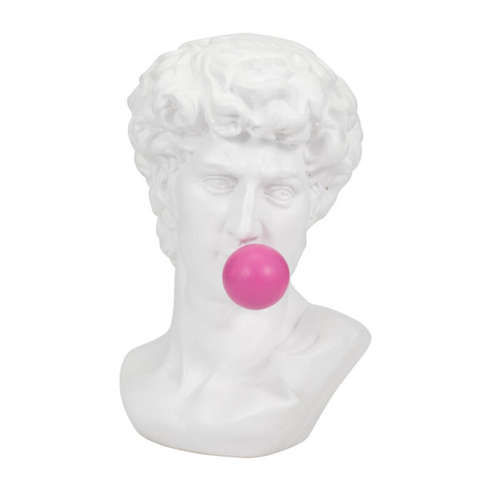 White Polyresin 13″ Greek God Head Sculpture with Bubble Gum Accent – 8″ x 9″ x 13″ - Chic Decora