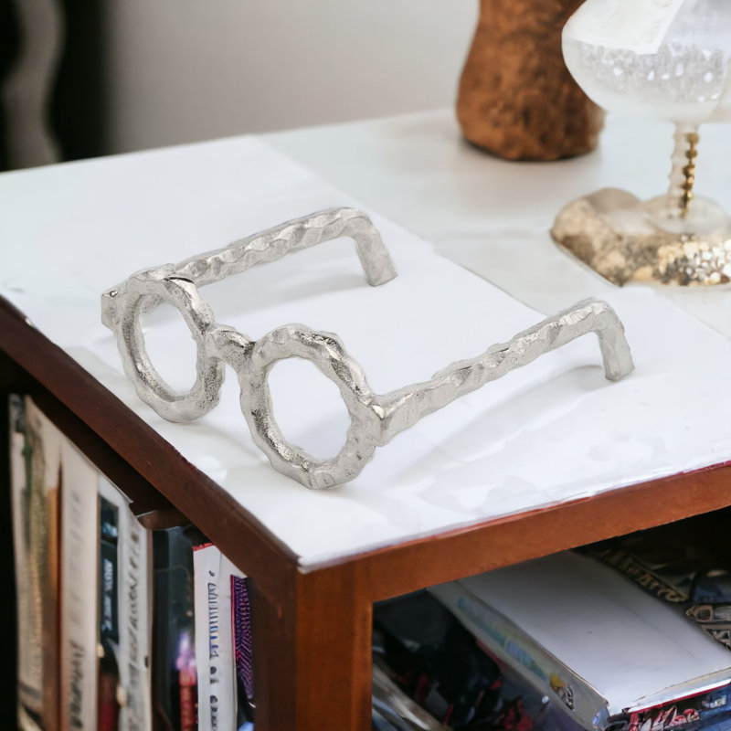 Winooski Hammered Silver Metal Eyeglasses Sculpture - Chic Decora