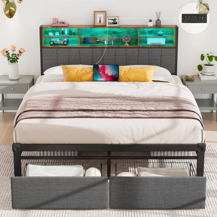 Wolfmar Upholstered Bookcase Storage Bed - Chic Decora