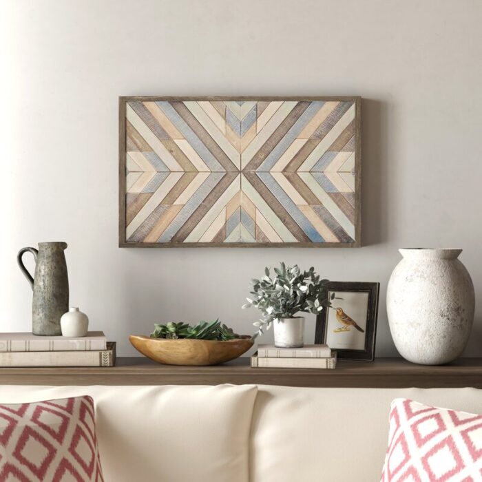 Wood Handmade Southwestern Inspired Arrow Panel Geometric Home Wall Decor with Blue Tones - Chic Decora