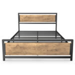 Wood and Black Metal Frame Platform Bed with Headboard no Upholstered Storage - Chic Decora