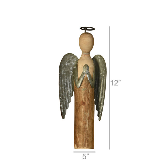 Wood and Metal Praying Angel Christmas Figurine - Chic Decora