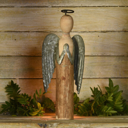 Wood and Metal Praying Angel Christmas Figurine - Chic Decora