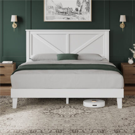 Wooden Bed Frame with Headboard - Chic Decora