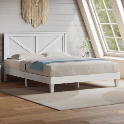 Wooden Bed Frame with Headboard - Chic Decora