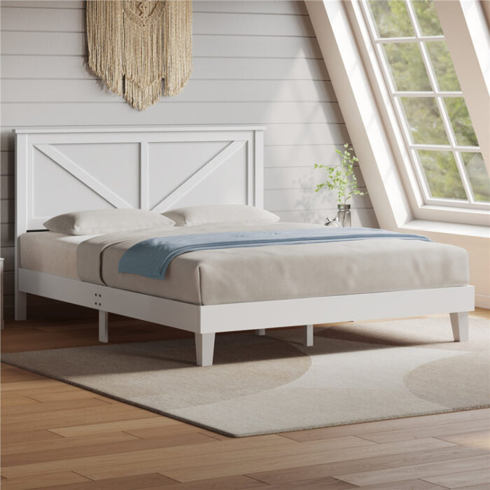 Wooden Bed Frame with Headboard - Chic Decora