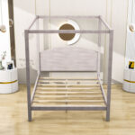 Wooden Canopy Platform Bed With Headboard - Chic Decora