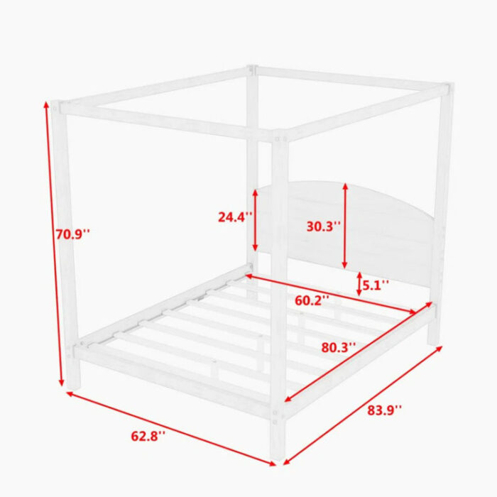 Wooden Canopy Platform Bed With Headboard - Chic Decora