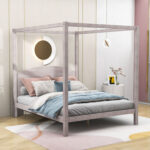 Wooden Canopy Platform Bed With Headboard - Chic Decora