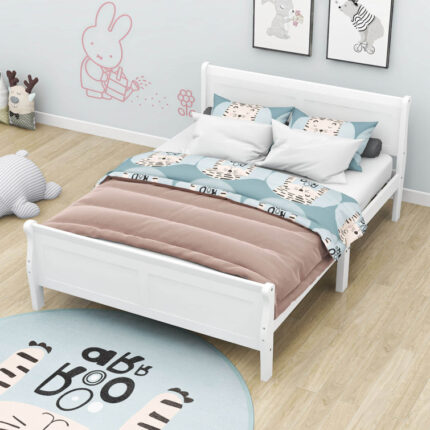 Wooden Platform Bed with Headboard and Footboard - Chic Decora