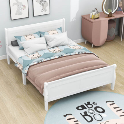 Wooden Platform Bed with Headboard and Footboard - Chic Decora