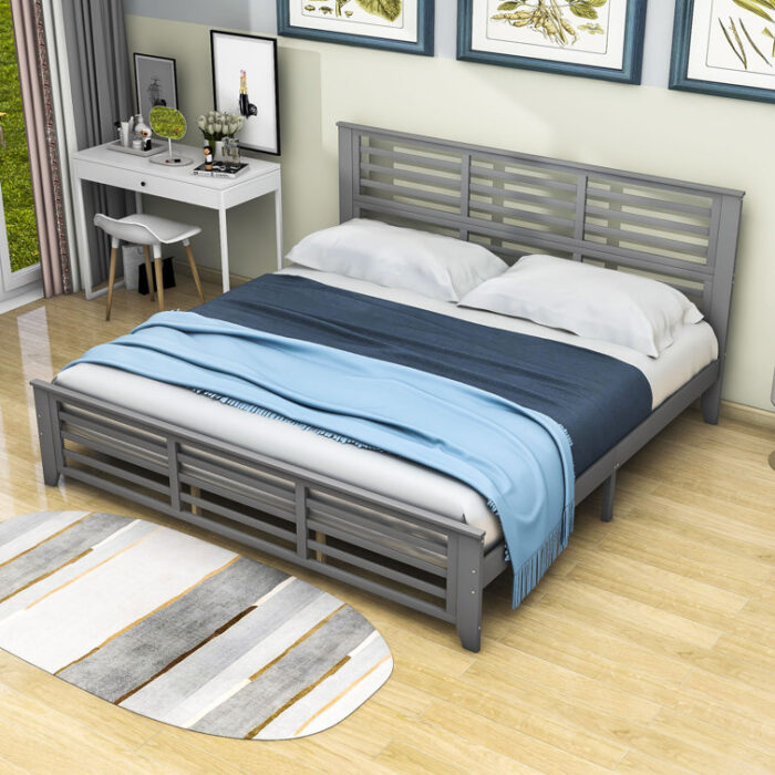 Wooden Platform Bed with Headboard and Slats Support - Chic Decora