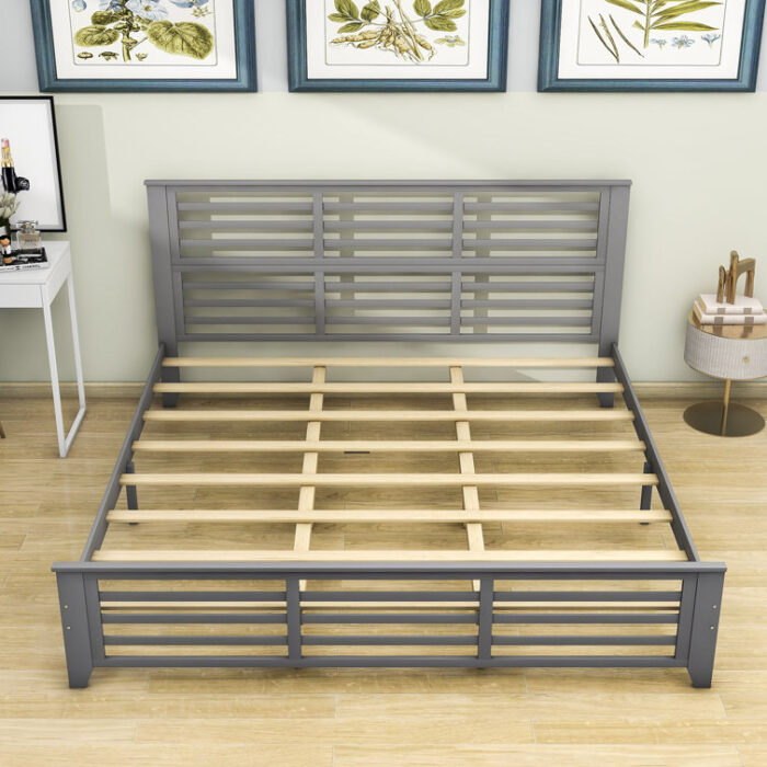 Wooden Platform Bed with Headboard and Slats Support - Chic Decora