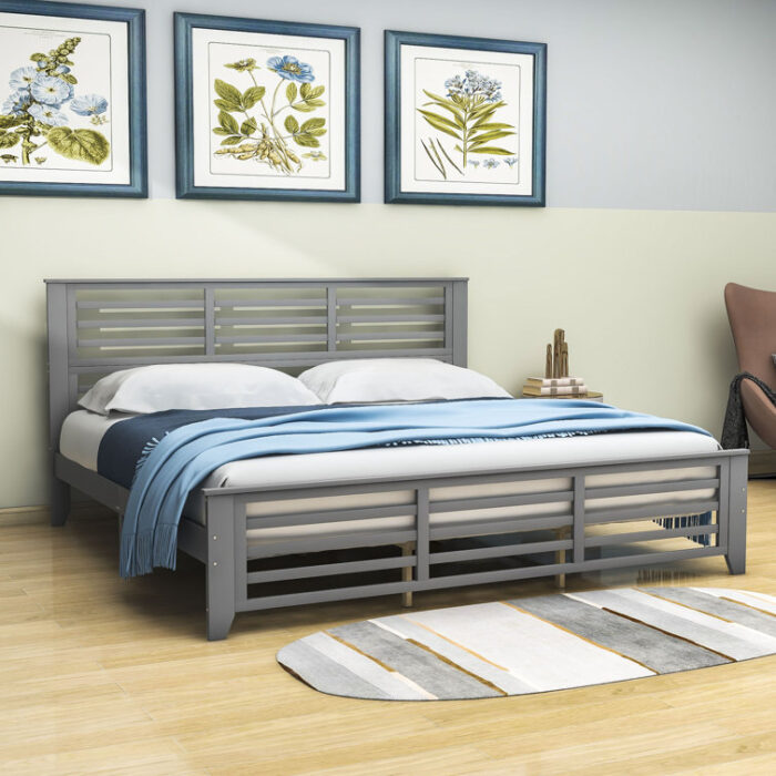 Wooden Platform Bed with Headboard and Slats Support - Chic Decora