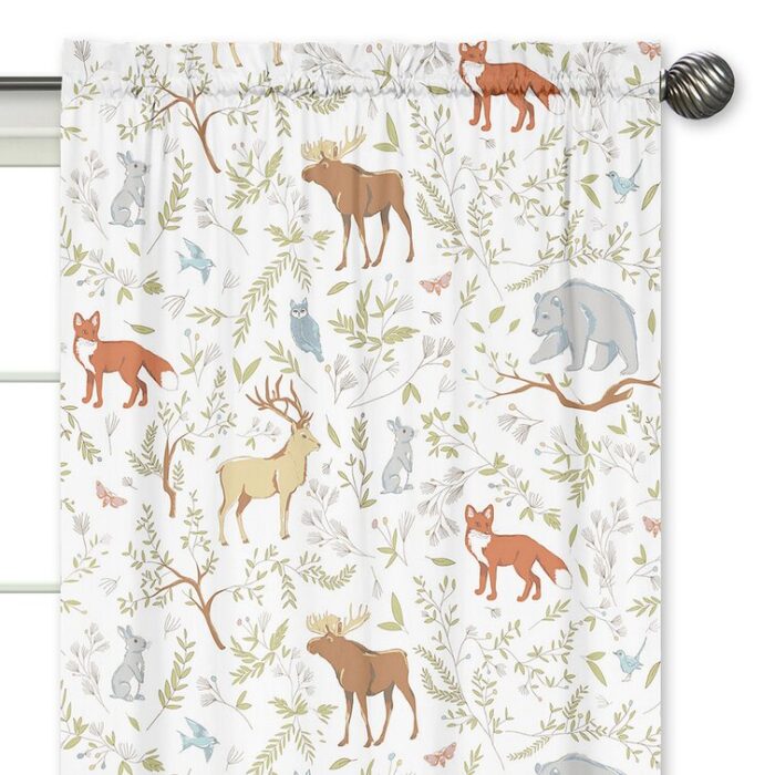 Woodland Toile Wildlife Semi-Sheer Rod Pocket Curtain Panels (Set of 2) - Chic Decora