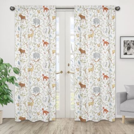 Woodland Toile Wildlife Semi-Sheer Rod Pocket Curtain Panels (Set of 2) - Chic Decora