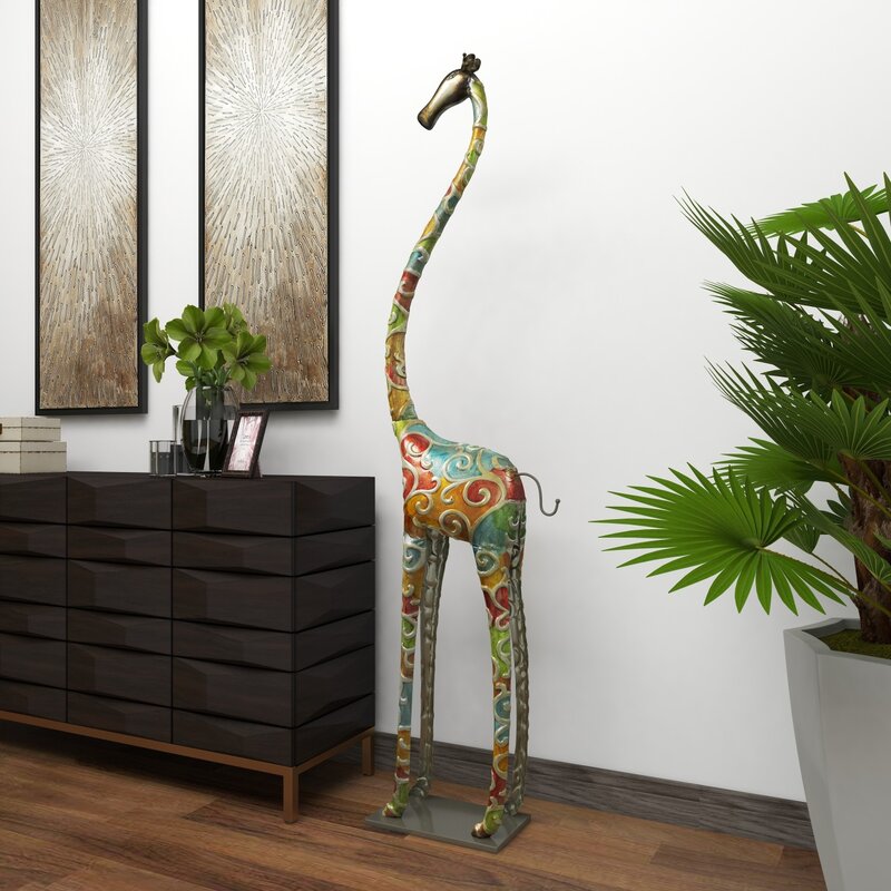 Wynn Metal Indoor Outdoor Tall Giraffe Decorative Sculpture with Detailed Embossed Scrollwork - Chic Decora