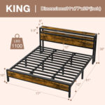 Yarelys Bed Frame Industrial Platform Bed with Charging Station 2-Tier Storage Headboard - Chic Decora