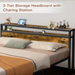 Yarelys Bed Frame Industrial Platform Bed with Charging Station 2-Tier Storage Headboard - Chic Decora