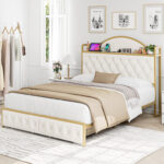 Yosvani Storage Bed (Drawers & Headboard), Velvet Upholstered Platform Bed Frame with ChargeStation - Chic Decora