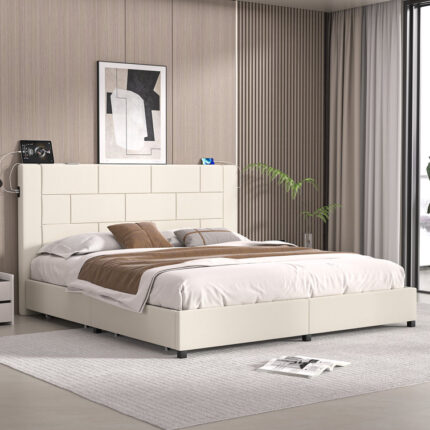 Yuritza Bed Frame with 4 Storage Drawers and USB Ports Charging Station Platform Bed - Chic Decora