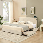 Yuritza Bed Frame with 4 Storage Drawers and USB Ports Charging Station Platform Bed - Chic Decora