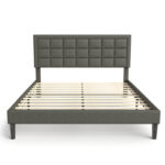 Zanari Upholstered Modern Low Profile Platform Queen Size Bed with Tufted Headboard - Chic Decora