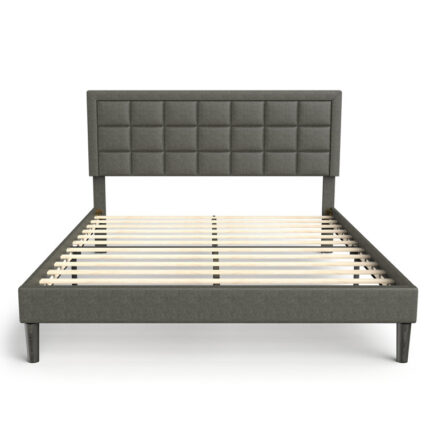 Zanari Upholstered Modern Low Profile Platform Queen Size Bed with Tufted Headboard - Chic Decora