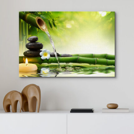 Zen Stones ” Rocks And A Plumeria Over Bamboo “ - Chic Decora