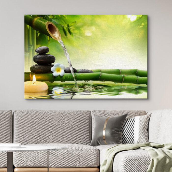 Zen Stones ” Rocks And A Plumeria Over Bamboo “ - Chic Decora