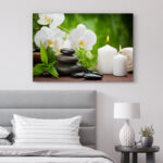 Zen Stones ” Zen Basalt Stones And White Orchid On The Wood “ - Chic Decora