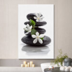 Zen Stones Basalt with Calming Plumeria Flowers Relaxing Bathroom Pictures On Canvas Print Wall Art - Chic Decora